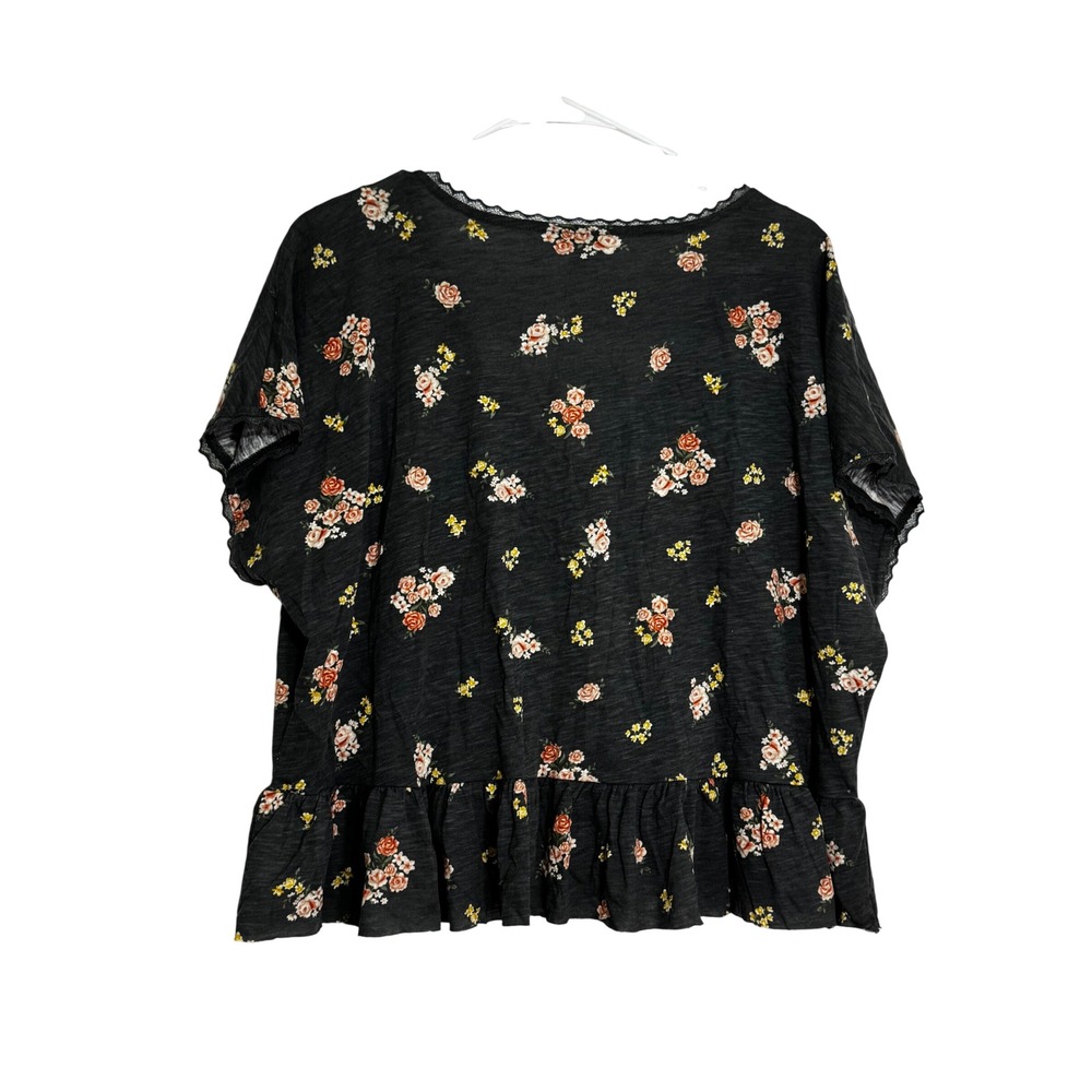 True Craft Womens Floral V-Neck Peplum Top Charcoal Grey Lace Trim Large NWT - Picture 3 of 6